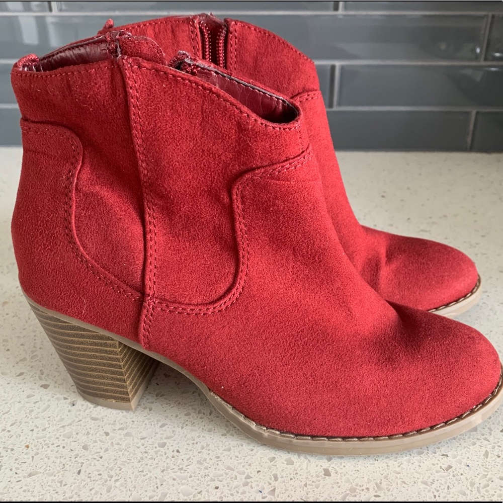 Red Faux Suede Booties